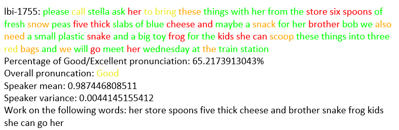 Pronunciation assessment output